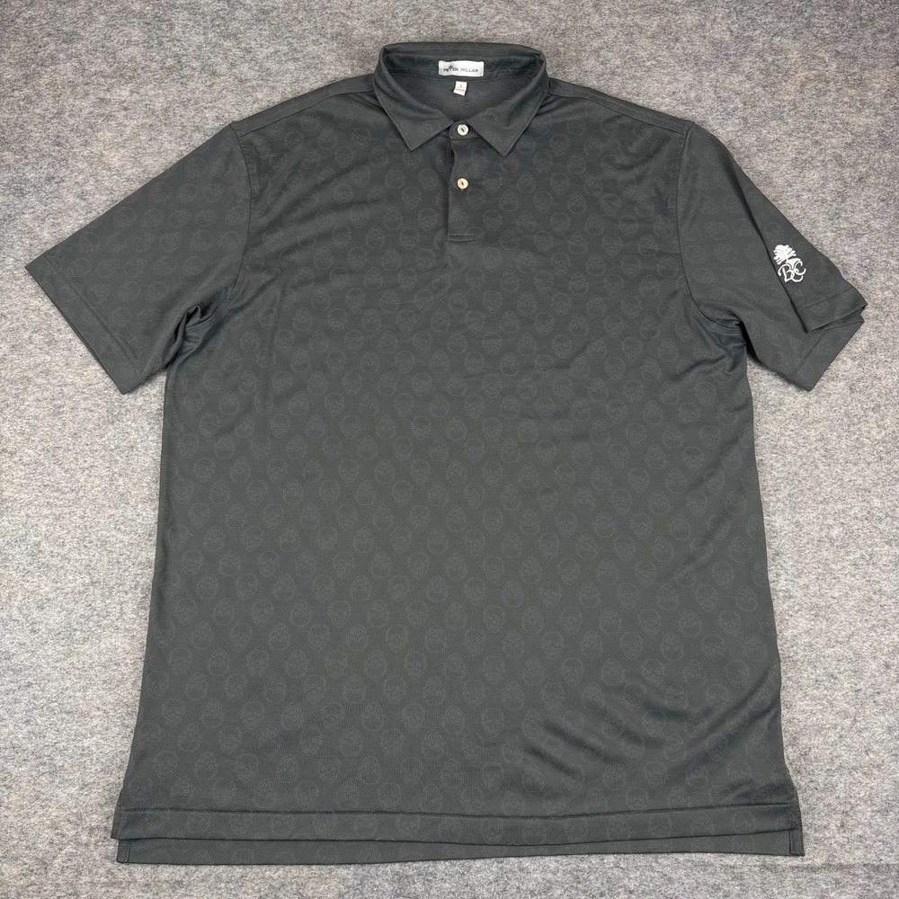 Peter Millar Jacquard Skull Print Polo Shirt Brentwood Country Club Mens Large L